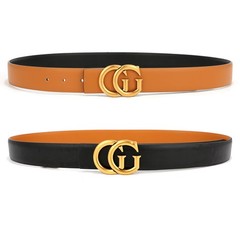 Mens & Womens Reversible Leather Belt with Gold 125CM(Waist38 »~44 »), Black