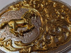 ✖ HQ WESTERN Horse Cowboy Rodeo Style Belt Buckle Heritage Gold silver plated US
