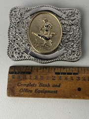 Western Belt Buckle Roper Silver Tone Engraved Western Prod Co. 70s