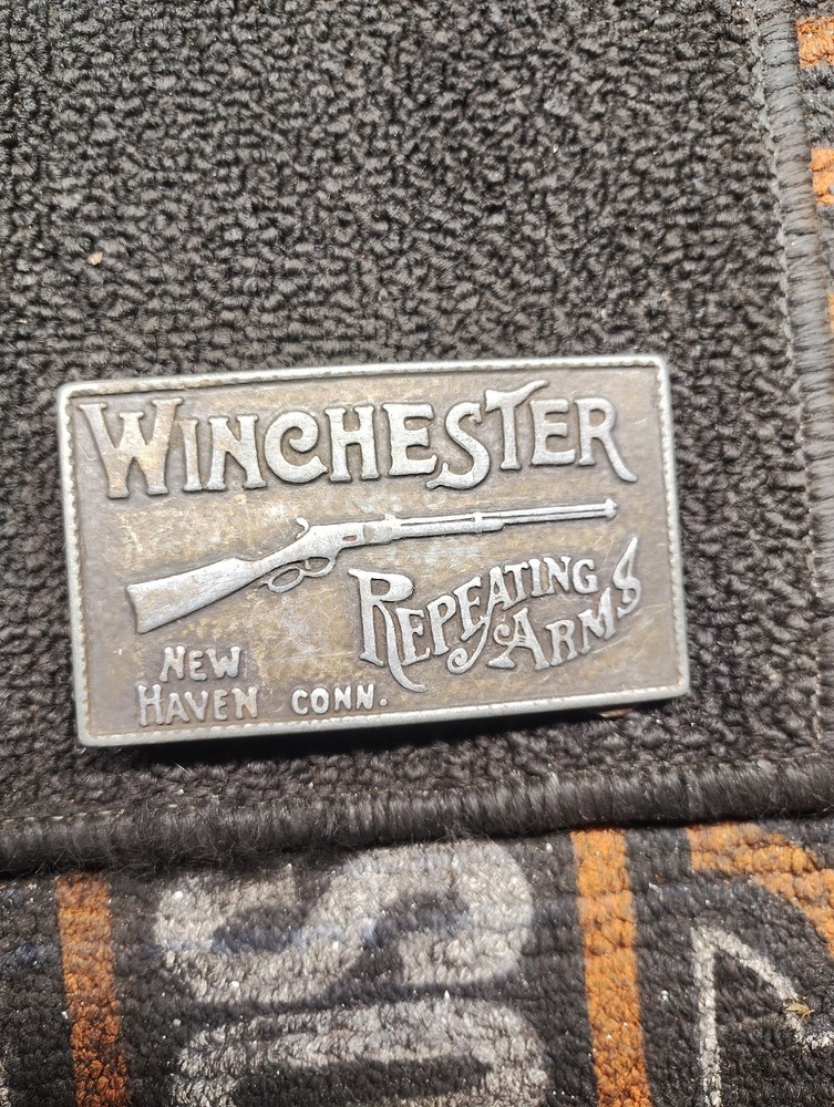 Vintage Winchester Repeating Arms Belt Buckle New Haven CT Pewter Tone USA