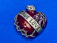 True Love – Figural Beating Heart Red & Grey Barbed Wire Belt Buckle