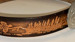 Tooled Leather Belt Size 30 Duck Hunting Crumrine Bronze Eagle Eye Gem Buckle
