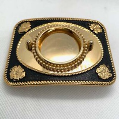 Silver Dollar Black & Gold Mirror Western Style Belt Buckle