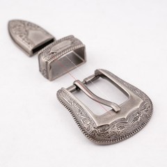 25MM Antique Western Cowboy Flower Engraved Leathercraft Belt Buckle 3-Piece Set