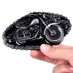 Western-Style Biker Buckle Motorcycle & Chain Design