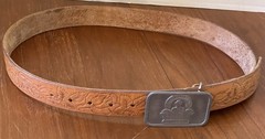 Vintage Western Tooled Leather Belt GENTLEMAN JIMS BILLIARD PARLOR , MN Buckle