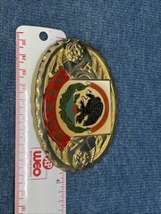 Vtg Mexico Belt Buckle Western Mexican Coat of Arms Eagle Snake Enamel Gold Tone