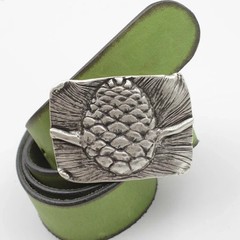 Pine Cone Belt Buckle in Antique Silver – Handmade Forest Motif Buckle