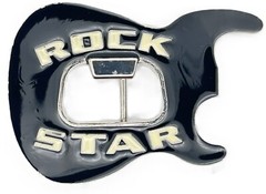 Bottle Opener Guitar Head Rock Star Music Black Enameled Belt Buckle New