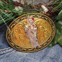 KIDS belt Buckle Saint jude San Judas Western Buckle Gold Tone & Silver Oval