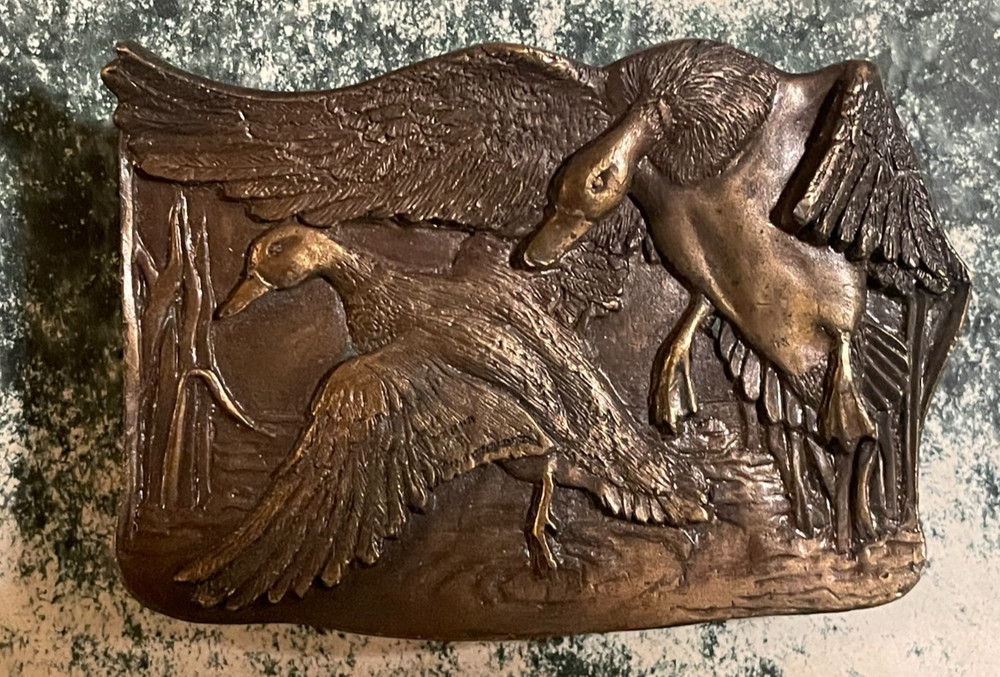 Wild Ducks Waterfowl Bergamot Brass Works 1977 Belt Buckle – USA, Excellent