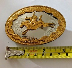 German Silver Rodeo Cowboy Bucking Bronco Horse Belt Buckle Vintage RARE HTF EUC