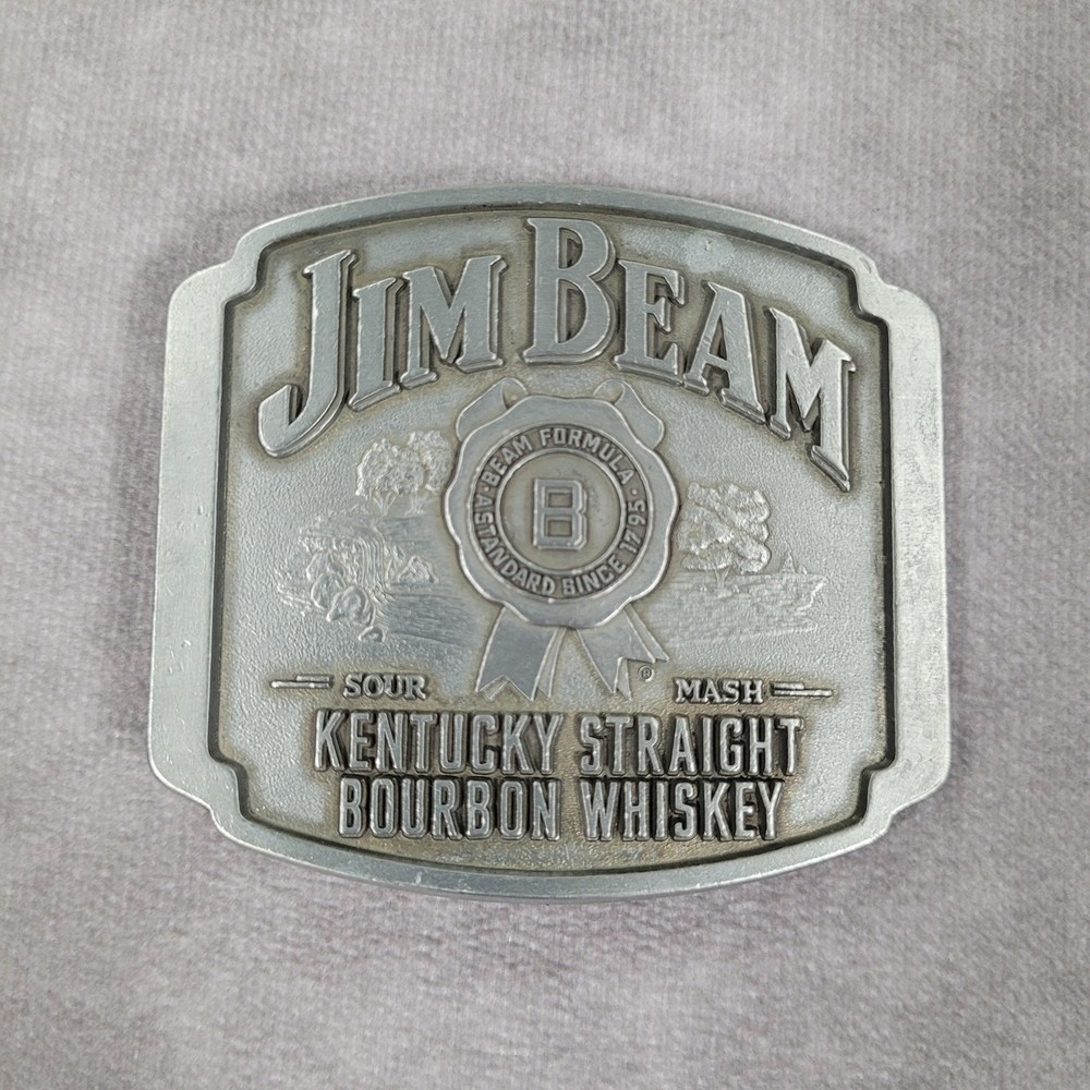 Jim Beam Belt Buckle Mens Silver Metal Kentucky Straight Bourbon Whiskey South