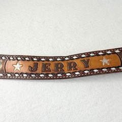 VTG Western Tooled Leather Belt Eagle Floral Inlay Personalized Jerry Size 36
