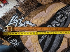 Vintage Western Leather Belt Unmarked Brass Buckle Hand Tooled sz 46 Used