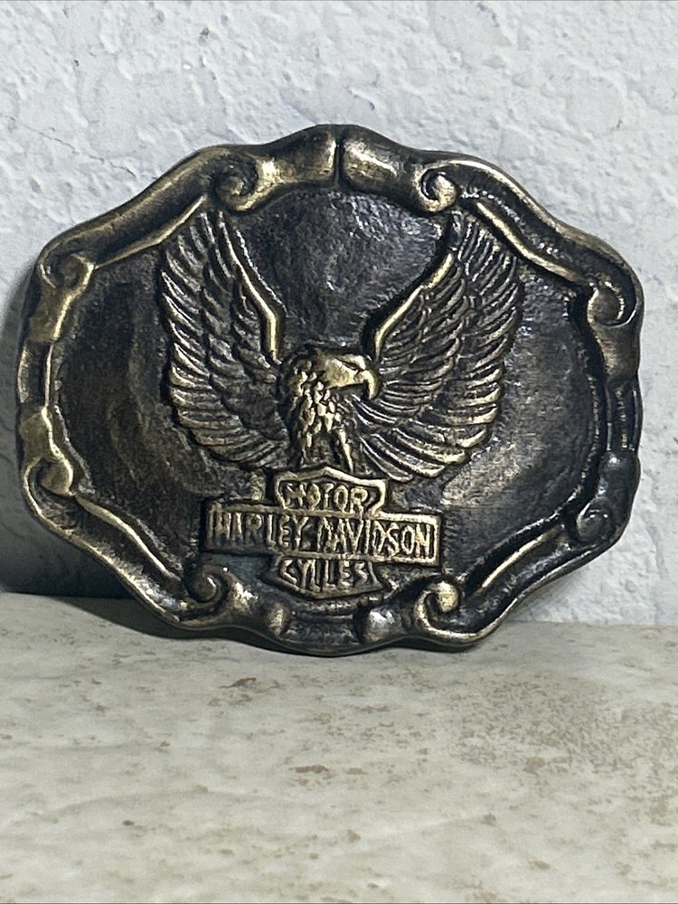 vintage 1960s 70s belt buckle HARLEY DAVIDSON motorcycle BRASS bronze EAGLE