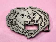 Roaring Lion Head Silver Tone Cutout Belt Buckle and Bottle Opener