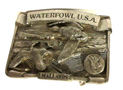 Vintage Pewter belt buckle Mallards Waterfowl USA limited edition