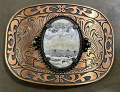 Agate Gemstone Bronze Western Style Belt Buckle, Pre-Owned