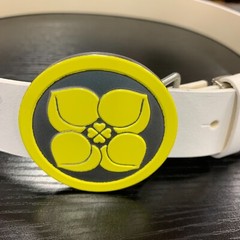 Yellow Silver Buckle White Leather Belt Peach Four Leaf Clover Removable Japan