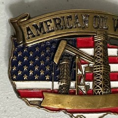 Baron American Oil Worker Belt Buckle Solid Brass Vintage &rsquo;81 Americana USA Flag