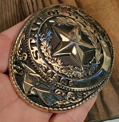 STATE OF TEXAS STAR FLAG WESTERN FLORAL DESIGN BRASS TONED BELT BUCKLE USA MADE