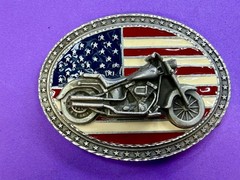 USA American Flag Motorcycle Star Border 2002 EJC Belt Buckle by Legend West