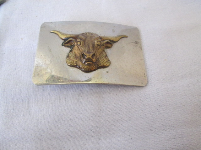 Texas Longhorn Steer Western Belt Buckle 3D Brass Steer Head on Silvertone Metal