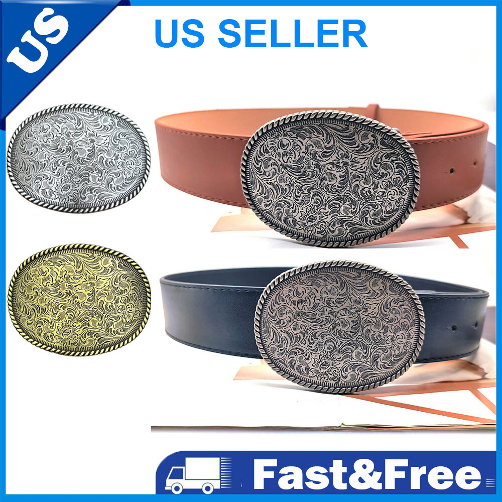 With Belt Engraved Oval Antique Copper Finish Western Cowboy Belt Buckle USA