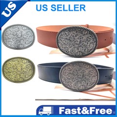With Belt Engraved Oval Antique Copper Finish Western Cowboy Belt Buckle USA