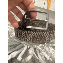 Mens Tommy Bahama braided reversible belt black gray brushed nickel buckle L/XL