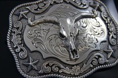 Nocona Western Belt Buckle Longhorn Roped Edge Steer Skull Silver 3798664