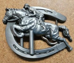 NEW JOCKEY HORSE RACE SILVER HORSESHOE COWBOY WESTERN POLO BELT BUCKLE