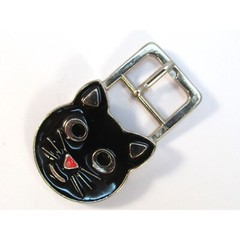 Black Enamel Cat Head Face Small Metal Belt Buckle