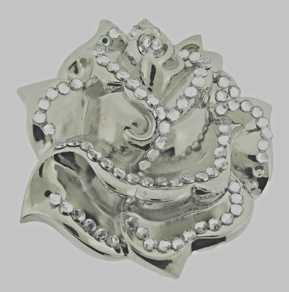 Flower Belt Buckles White Rose Vintage Bling Iced Silver Metal Cowgirl Western