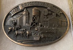 Vintage 1987 Metal Belt Buckle, Brass, Ericson, Nebraska, Nice Western Design