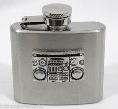 BELT BUCKLES 2 oz Flask Stainless Steel Hinged Screw-Top Lid Silver Western NWOT
