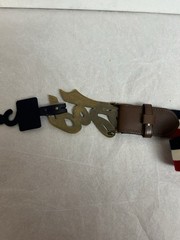 Polo Ralph Lauren Canvas &Leather Belt Script Logo Buckle Red White Blue Size 42