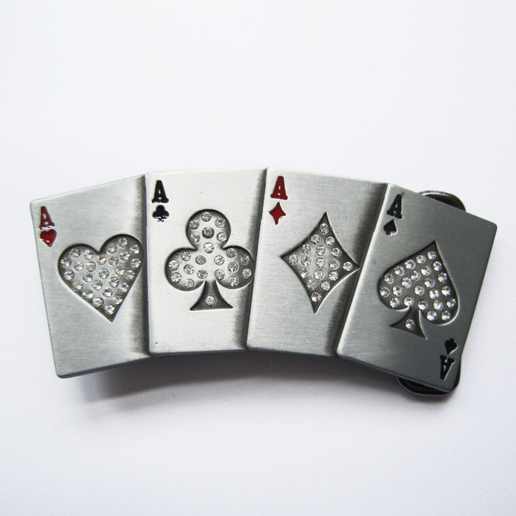 Four 4 Aces Poker Casino w/ Clear Rhinestones Belt Buckle