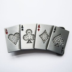 Four 4 Aces Poker Casino w/ Clear Rhinestones Belt Buckle