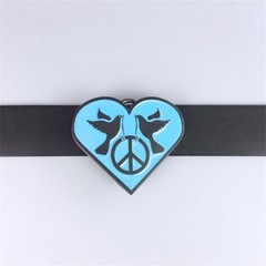Heart With Peace Sign Blue Enamel Belt Buckle Boucle de ceinture
