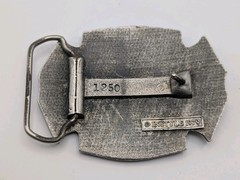 Vintage 1979 Volunteer Fireman Belt Buckle Pewter Red Enamel Engine 17