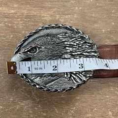 Nickel Screaming Eagle Belt Buckle w/Brown Leather Belt Size 36 Western Cowboy