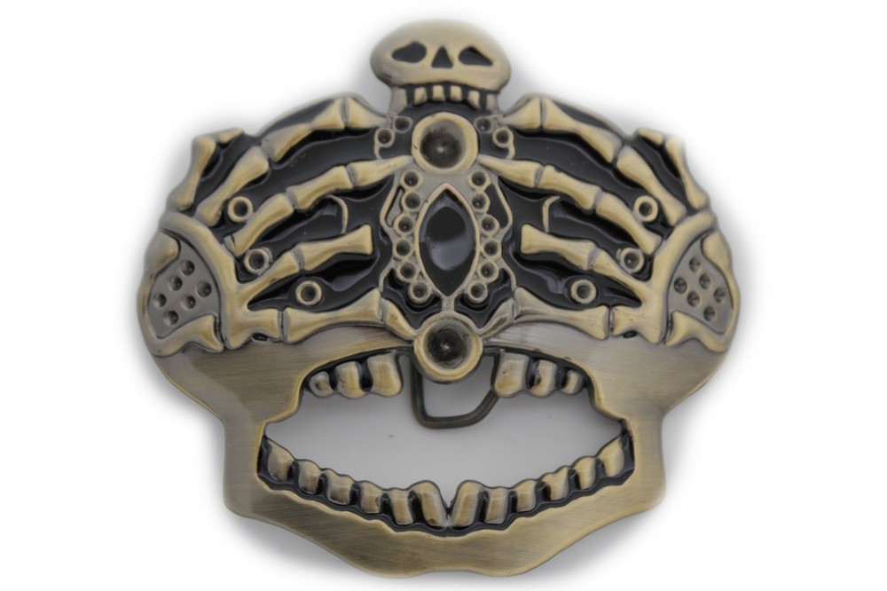 Men Women Antique Gold Metal Belt Buckle Skull Skeleton Sexy Bones Crown Jewelry
