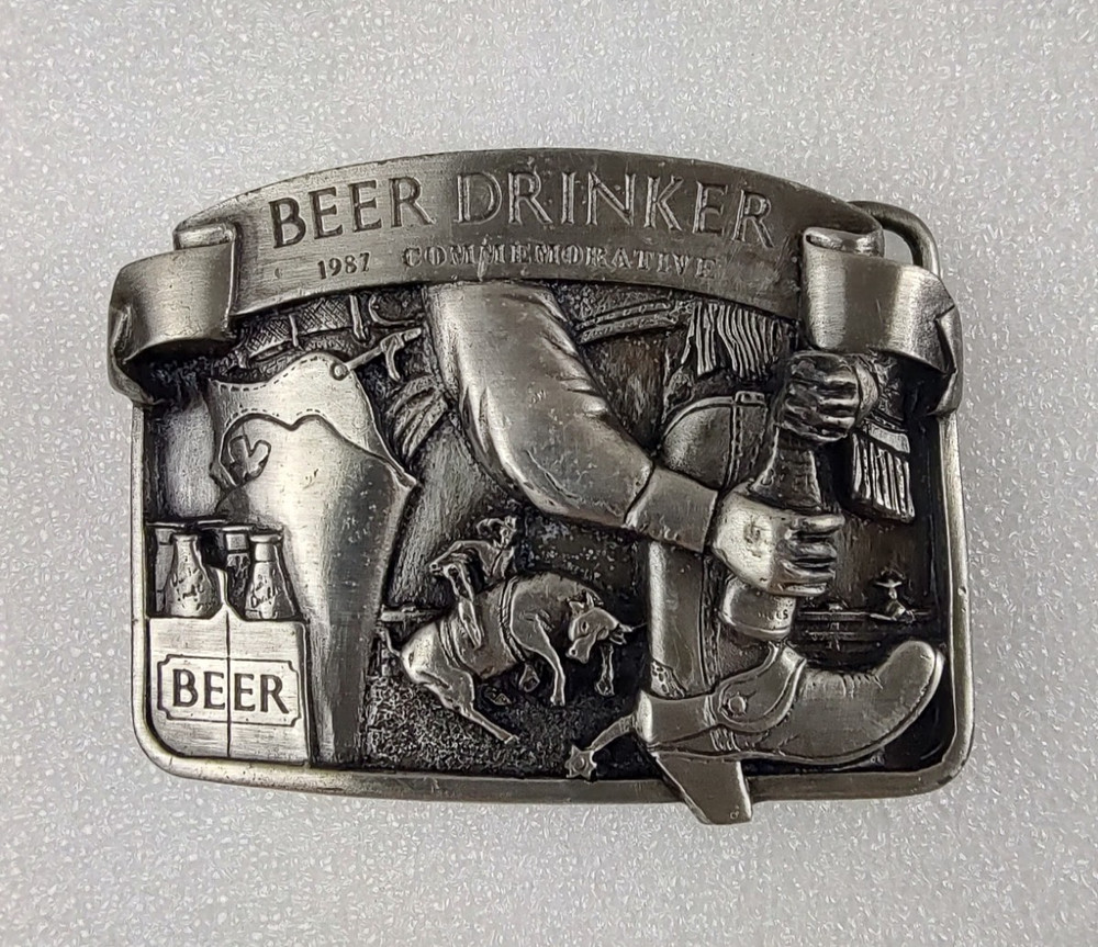 Arroyo Grande 3D Belt Buckle Beer Drinker Pewter Detailed Marked Numbered USA