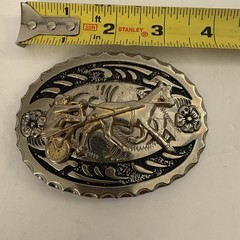Race Horse Buckle,silver Plated Flower & Gold plated Moving Horse Rider