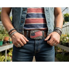 Men Women Silver Metal Buckle Casual Fashion USA Flag United States Of America