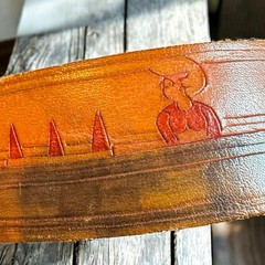 Vintage 1970s Schlitz Beer San Francisco Tooled Leather Belt with Buckle OOAK