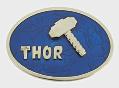 Thor Belt Buckle Marvel Comic Hammer Logo Blue Metal Halloween Costume Cosplay