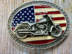 USA American Flag Motorcycle Star Border 2002 EJC Belt Buckle by Legend West